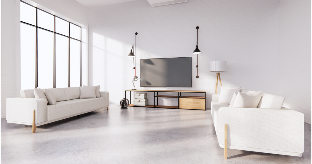 Wonzimmer mit glattem fugenlosen Bodenbelag